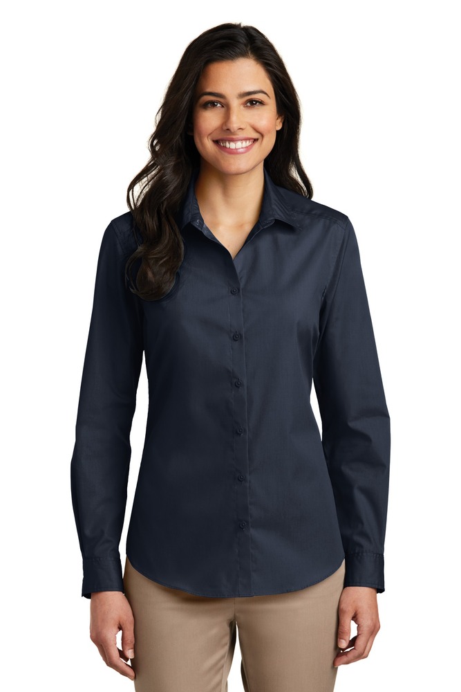 Port Authority LW100 Ladies Long Sleeve Carefree Poplin Shirt Front Fullsize"