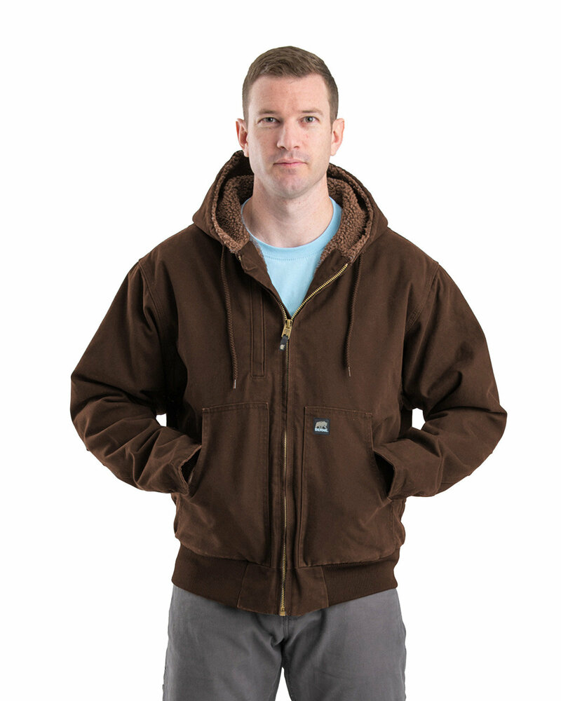 berne hj317 men's highland flex180® washed duck hooded work jacket Front Fullsize
