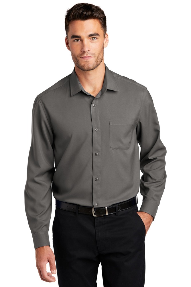 port authority w401 long sleeve performance staff shirt Front Fullsize