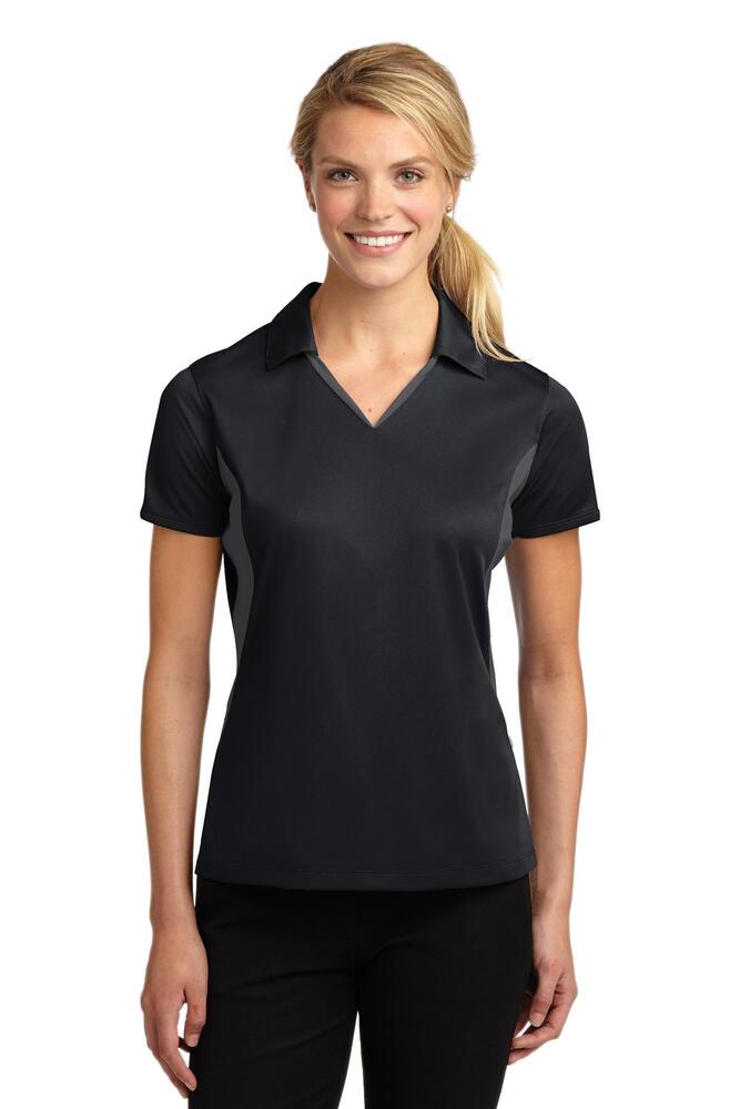 sport-tek lst655 ladies side blocked micropique sport-wick ® polo Front Fullsize