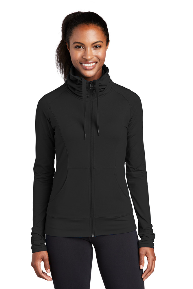 sport-tek lst852 ladies sport-wick ® stretch full-zip jacket Front Fullsize