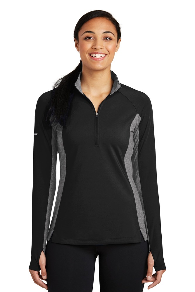sport-tek lst854 ladies sport-wick ® stretch contrast 1/2-zip pullover Front Fullsize