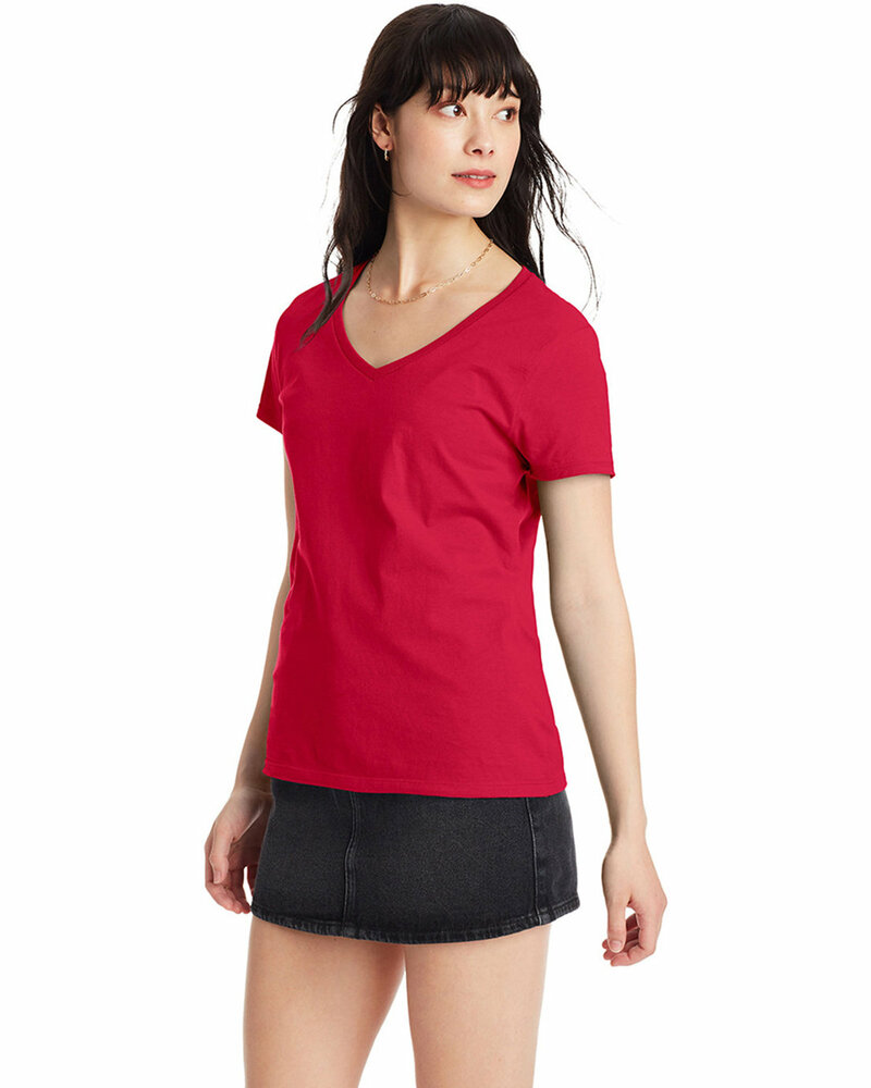 hanes s04v ladies nano-t ® cotton v-neck t-shirt Front Fullsize