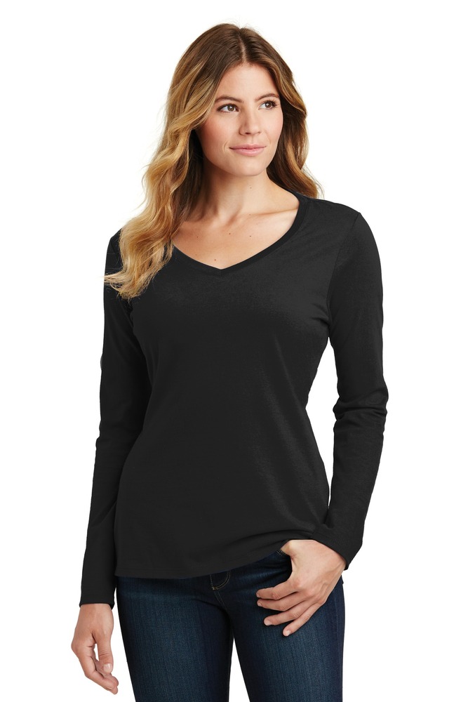 port & company lpc450vls ladies long sleeve fan favorite v-neck tee Front Fullsize