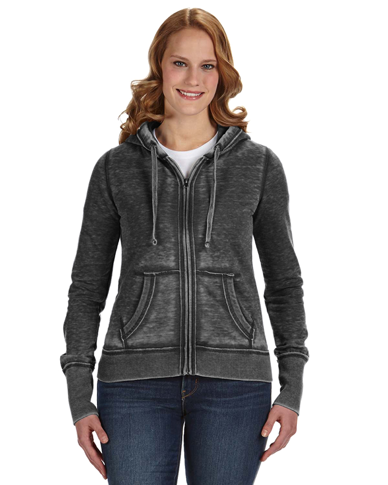 j america ja8913 ladies' zen full-zip fleece hood Front Fullsize