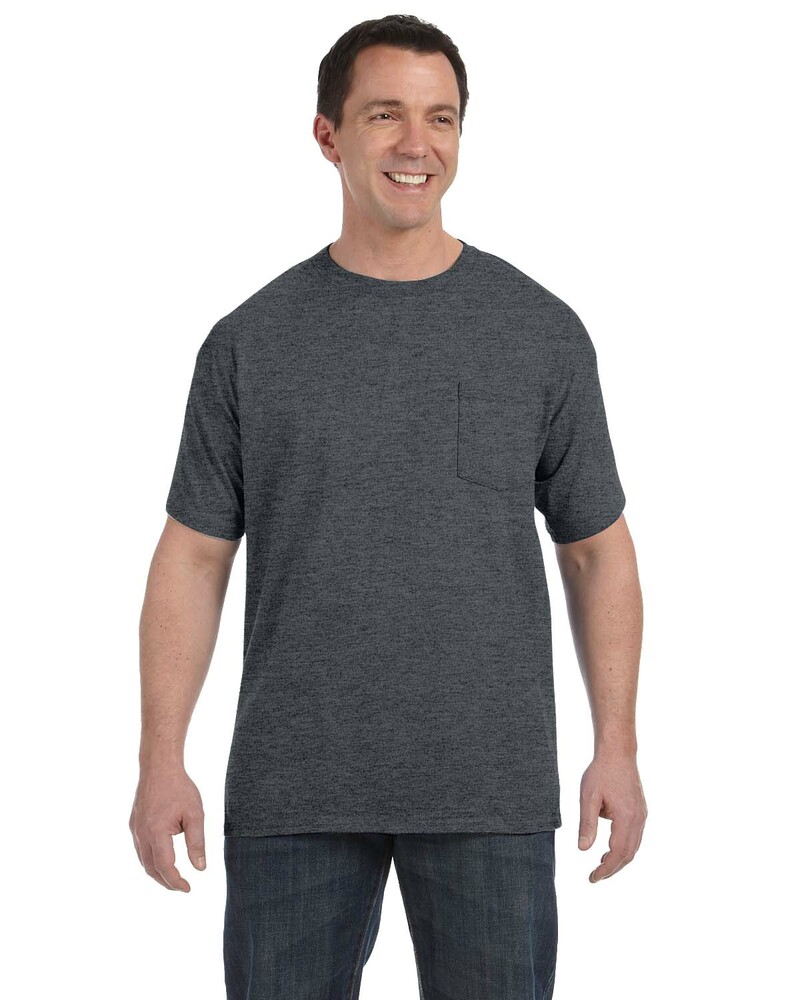 Hanes H5590 Authentic-T ® 100% Cotton T-Shirt with Pocket Front Fullsize"