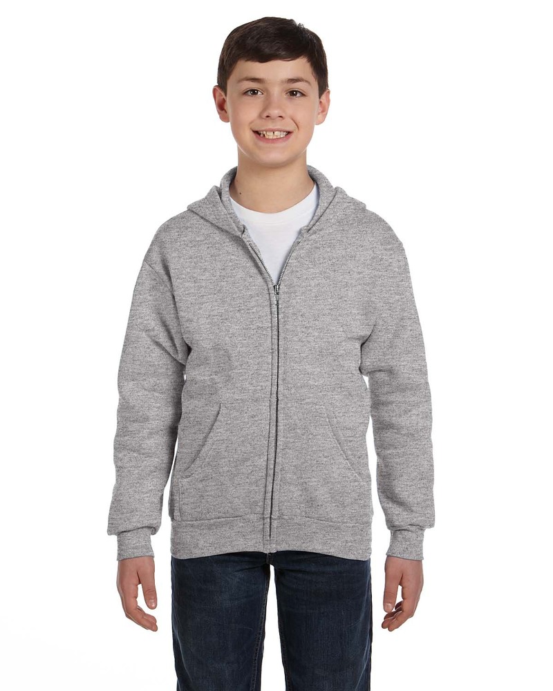 Hanes P480 Youth EcoSmart ® Full-Zip Hooded Sweatshirt Front Fullsize"