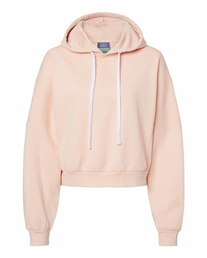 MV Sport W21751 Women's Sueded Fleece Cropped Hooded Sweatshirt Front Fullsize"