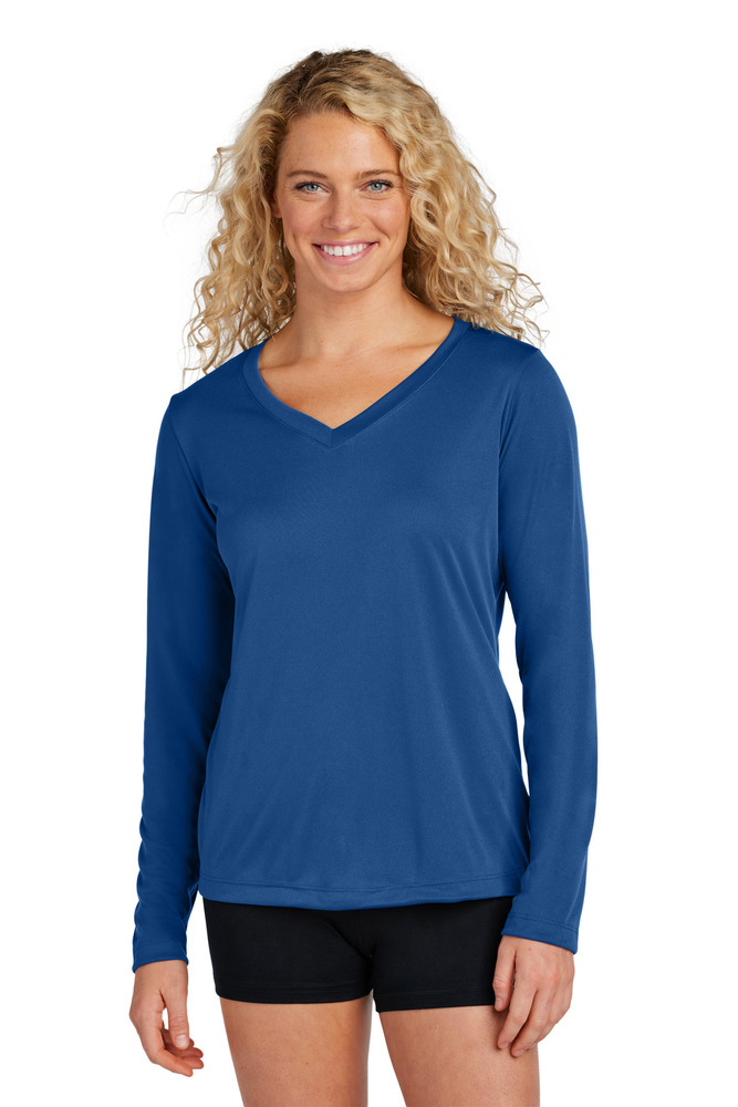 sport-tek lst353ls women's long sleeve posicharge ® competitor™ v-neck tee Front Fullsize