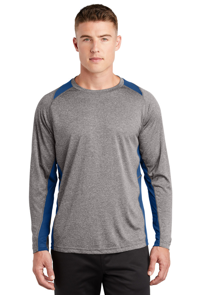 Sport-Tek ST361LS Long Sleeve Heather Colorblock Contender ™ Tee Front Fullsize"
