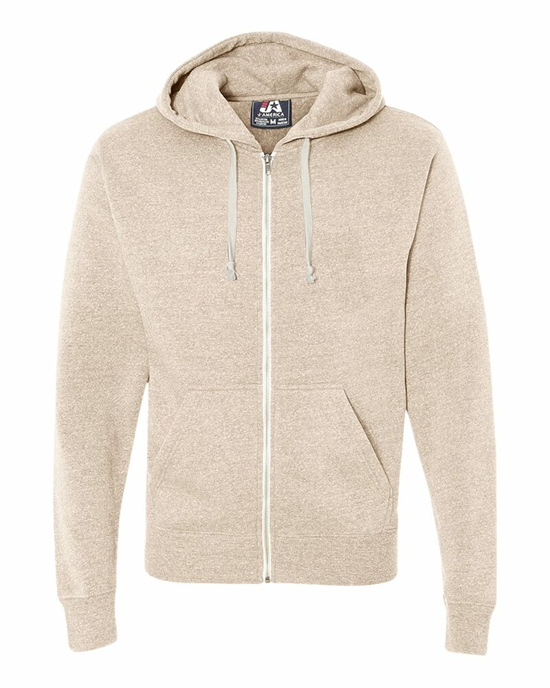 J America JA8872 Adult Triblend Full-Zip Fleece Hooded Sweatshirt Front Fullsize"