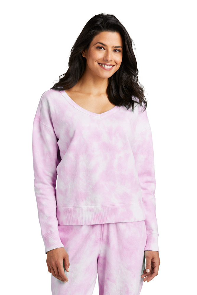 port & company lpc140v ladies beach wash ® cloud tie-dye v-neck sweatshirt Front Fullsize