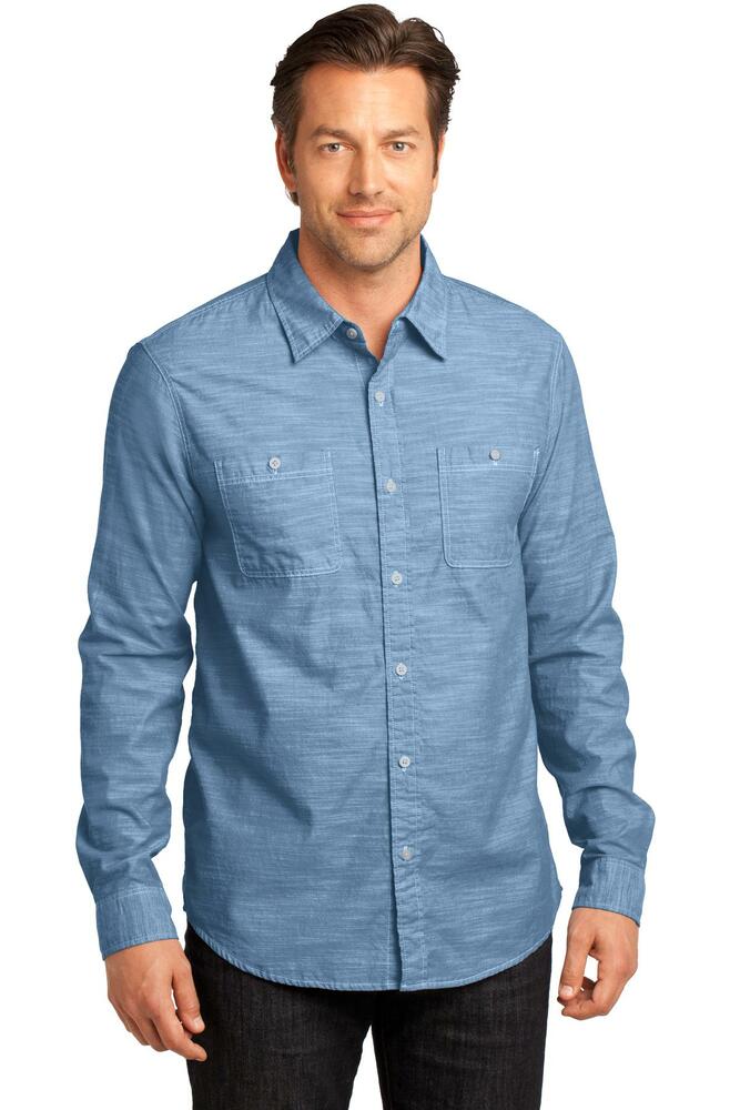 district dm3800 - mens long sleeve washed woven shirt Front Fullsize