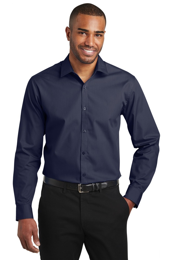 port authority w103 slim fit carefree poplin shirt Front Fullsize