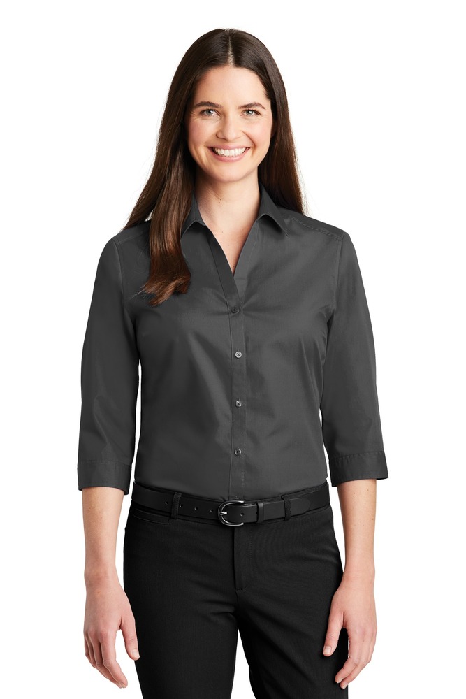 Port Authority LW102 Ladies 3/4-Sleeve Carefree Poplin Shirt Front Fullsize"