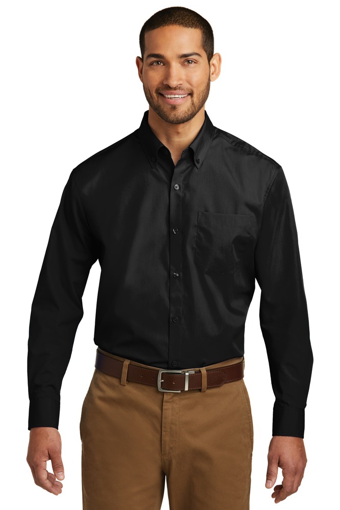 port authority w100 long sleeve carefree poplin shirt Front Fullsize