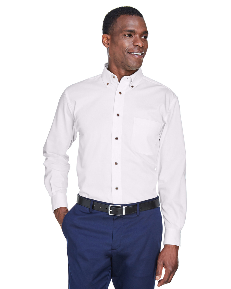 harriton m500 men's easy blend™ long-sleeve twill shirt with stain-release Front Fullsize