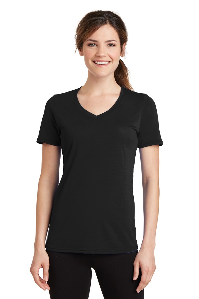 port & company lpc381v ladies performance blend v-neck tee Front Fullsize