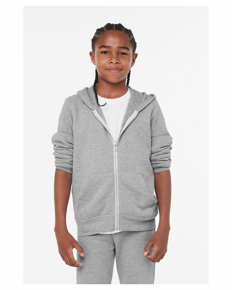 Bella + Canvas 3739Y Youth Sponge Fleece Full-Zip Hooded Sweatshirt Front Fullsize"