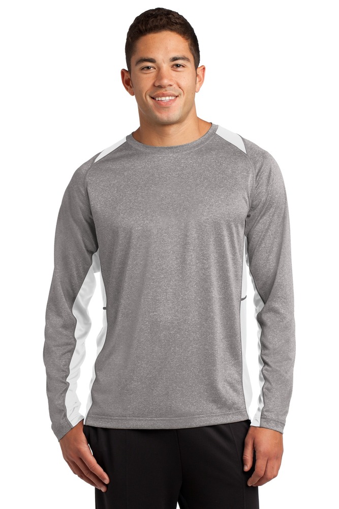Sport-Tek ST361LS Long Sleeve Heather Colorblock Contender ™ Tee Front Fullsize"