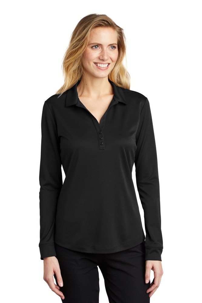 port authority l540ls ladies silk touch ™ performance long sleeve polo Front Fullsize
