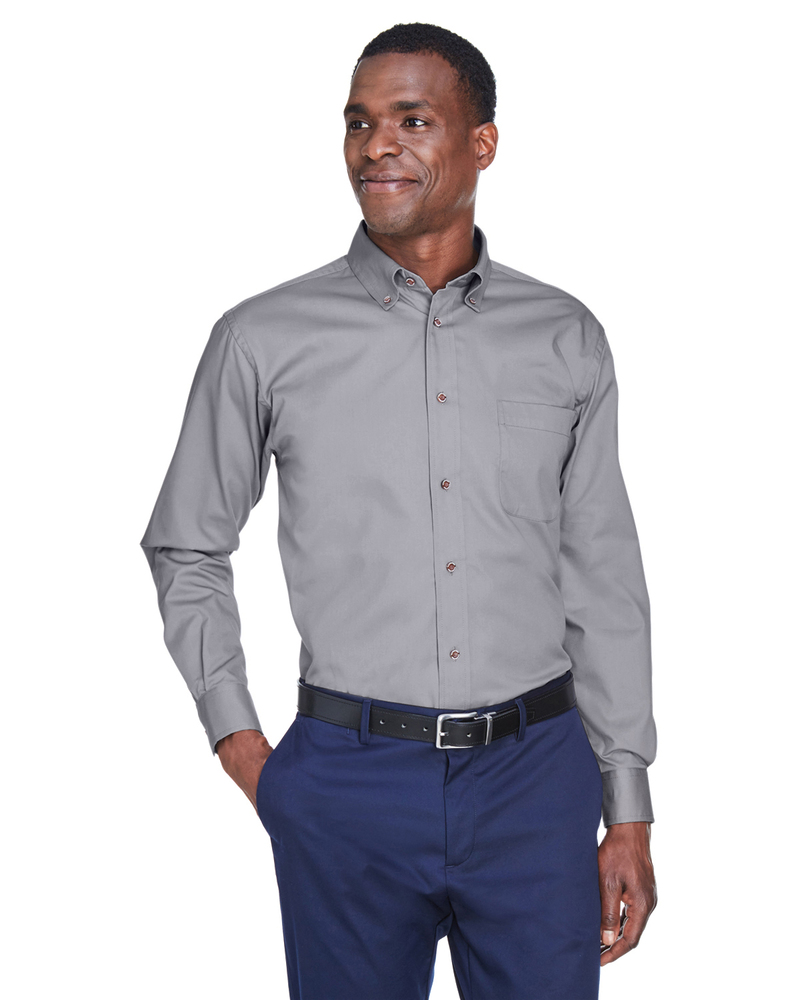 harriton m500 men's easy blend™ long-sleeve twill shirt with stain-release Front Fullsize