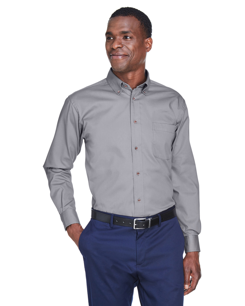 harriton m500t men's tall easy blend™ long-sleeve twill shirt with stain-release Front Fullsize