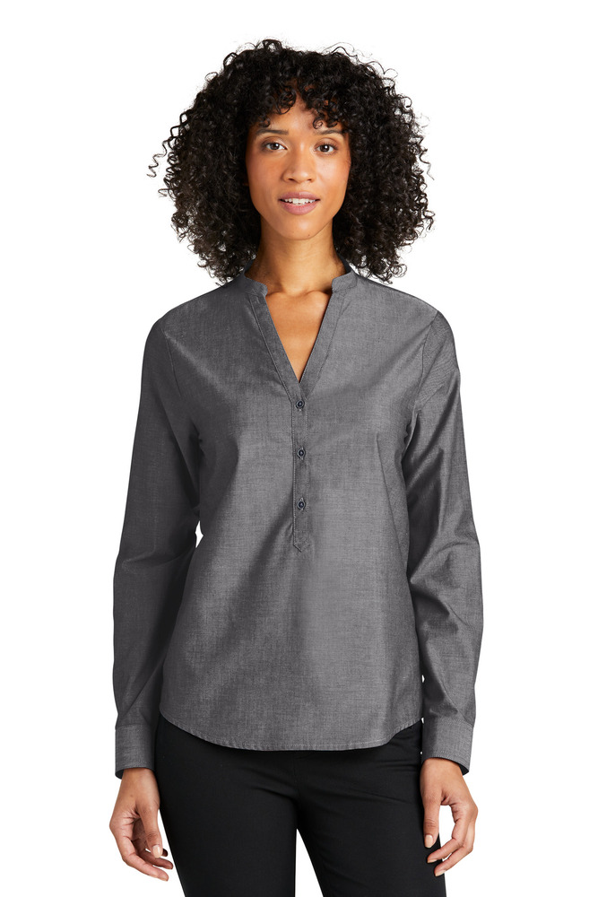 port authority lw382 ladies long sleeve chambray easy care shirt Front Fullsize