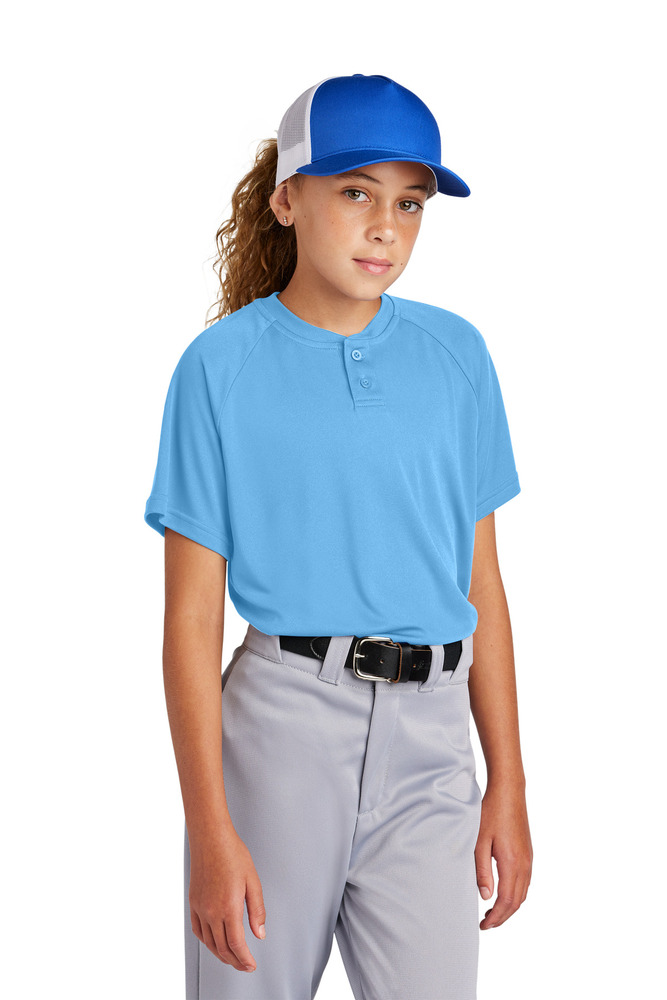 Sport-Tek YST359 Youth PosiCharge ® Competitor ™ 2-Button Henley Front Fullsize"