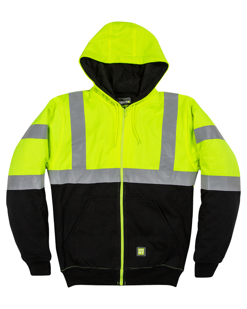 berne hvf023 men's hi-vis class 3 color block hooded sweatshirt Front Fullsize