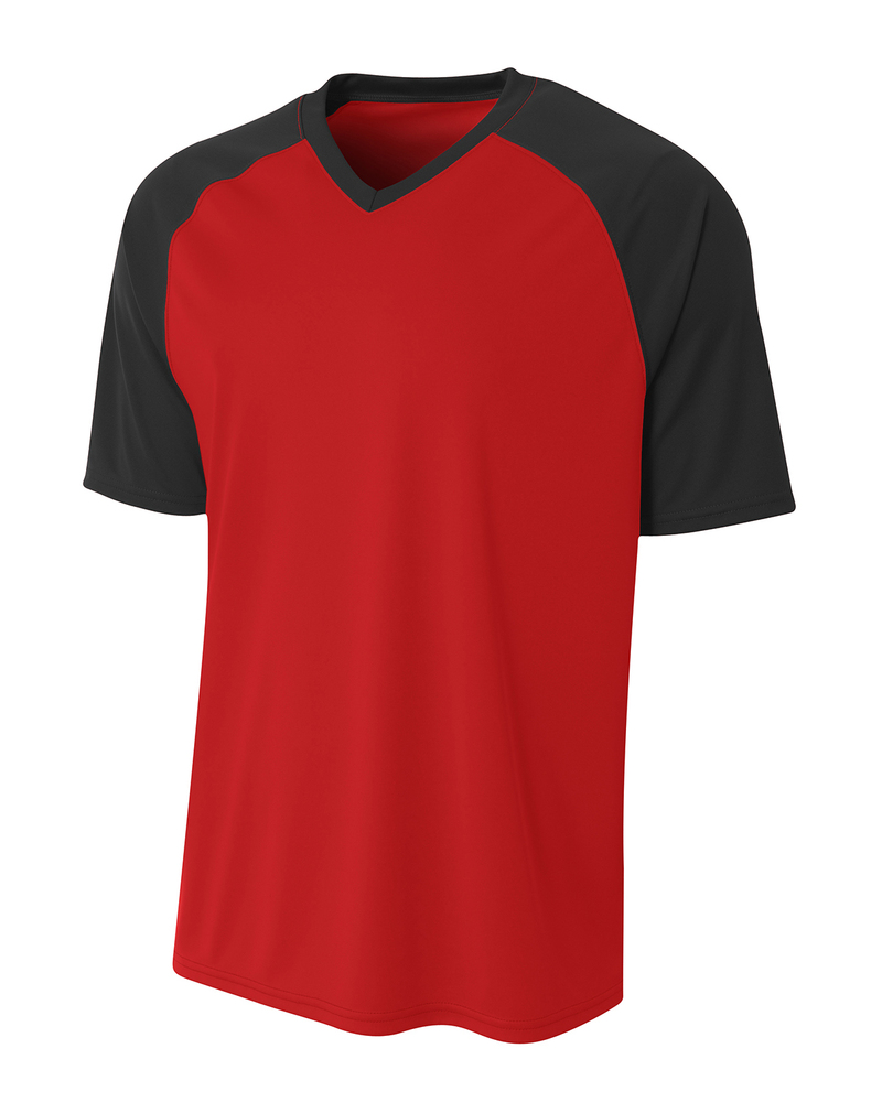 a4 n3373 adult polyester v-neck strike jersey with contrast sleeve Front Fullsize