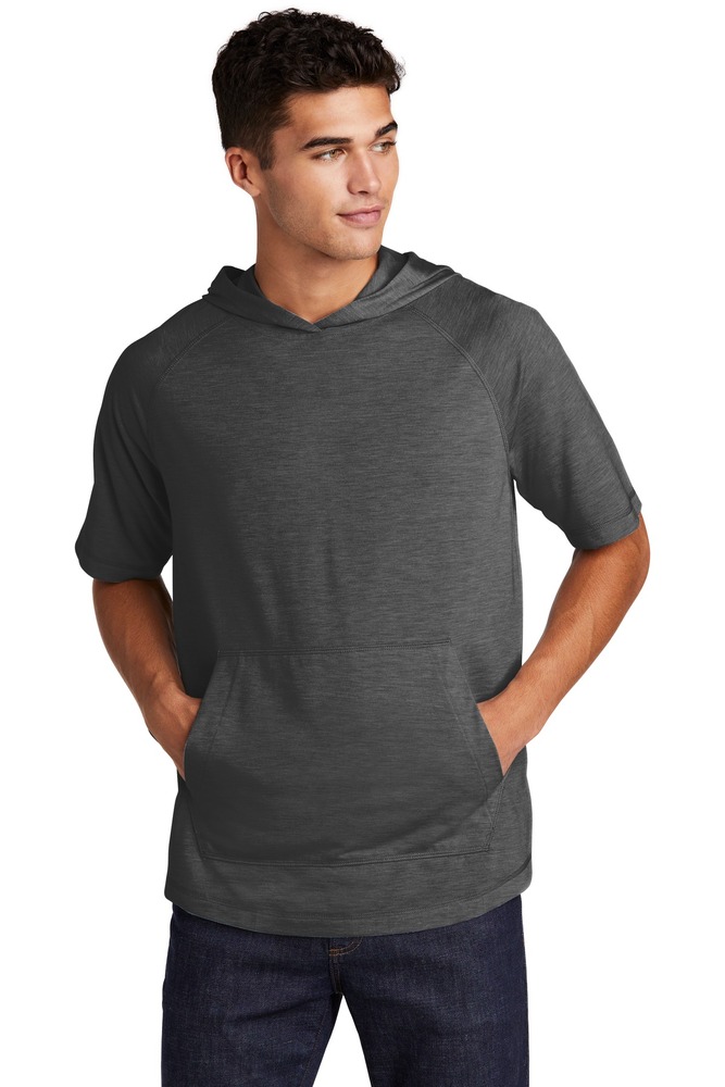 Sport-Tek ST404 PosiCharge ® Tri-Blend Wicking Short Sleeve Hoodie Front Fullsize"
