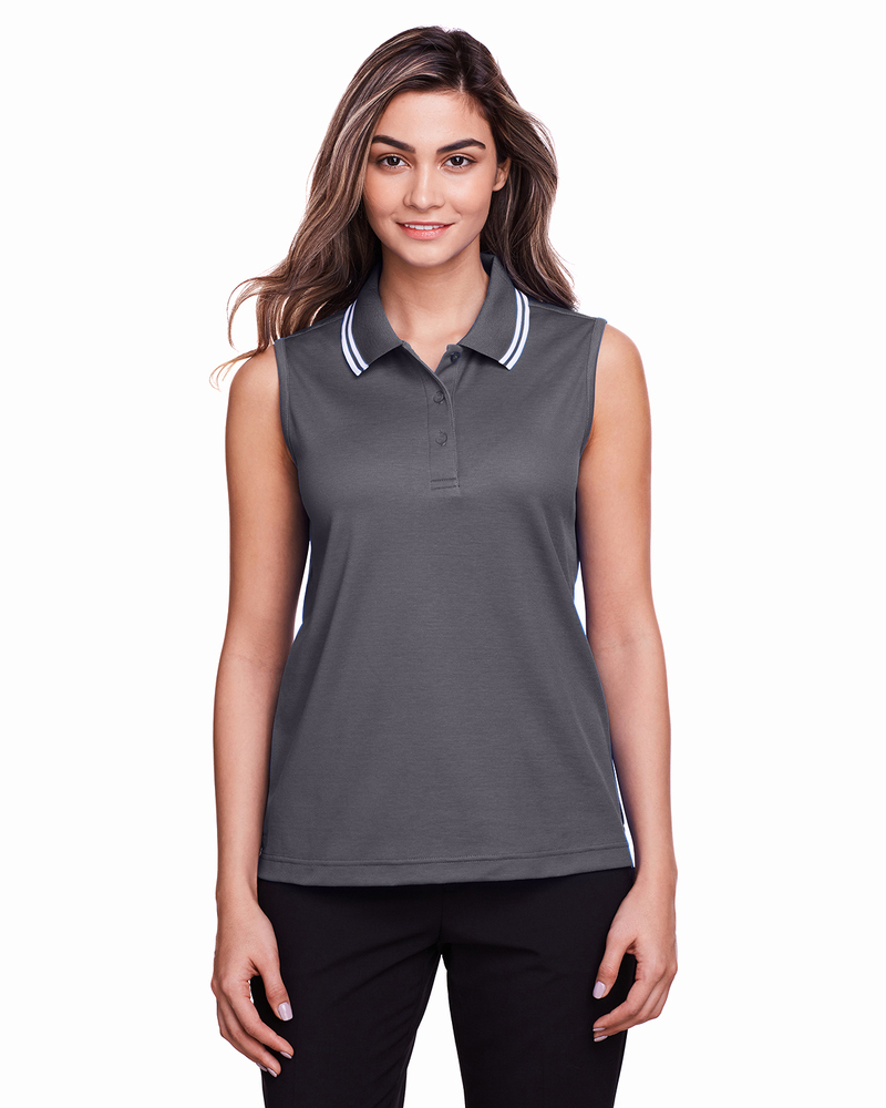 Devon & Jones DG20SW Ladies' CrownLux Performance™ Plaited Tipped Sleeveless Polo Front Fullsize"