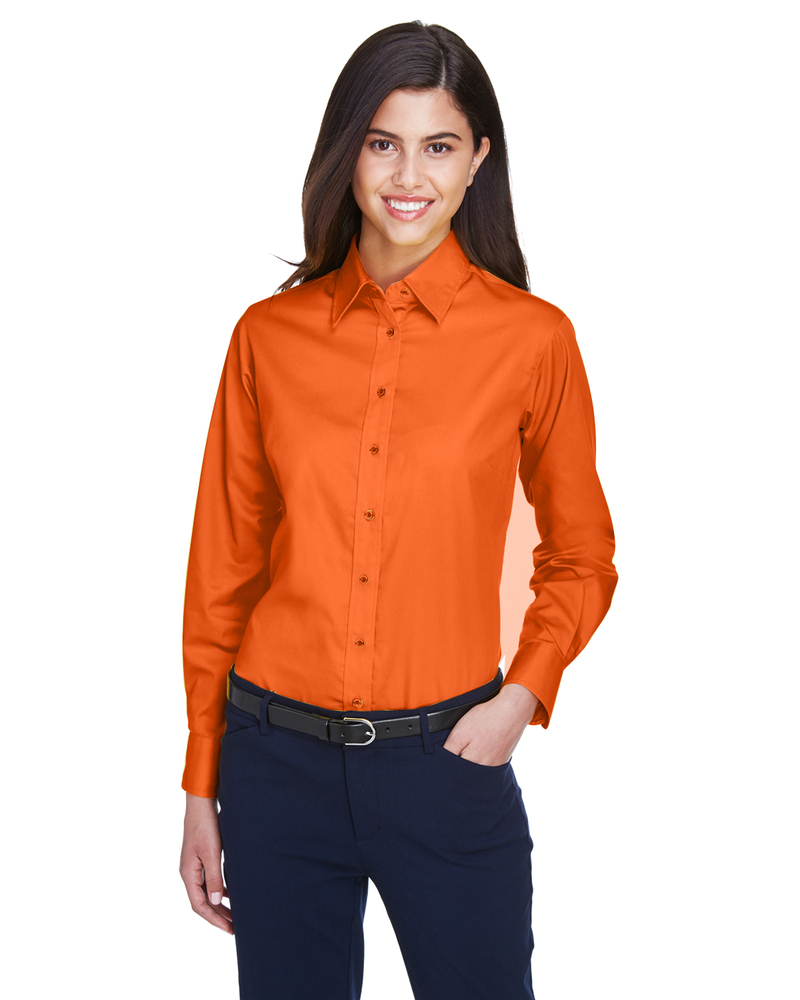 Harriton M500W Ladies' Easy Blend™ Long-Sleeve Twill Shirt with Stain-Release Front Fullsize"