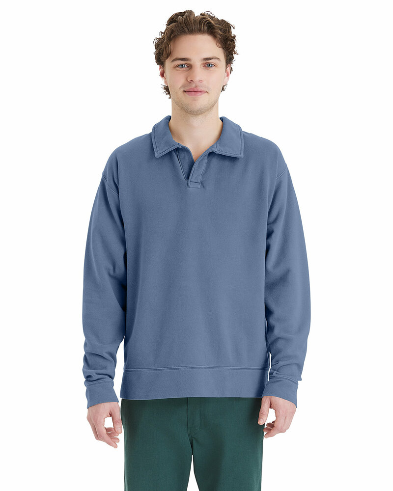 comfortwash by hanes gdh490 unisex garment dye polo collar sweatshirt Front Fullsize