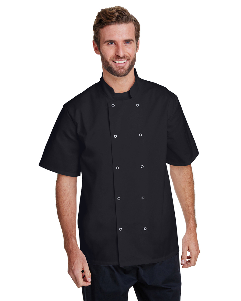artisan collection by reprime rp664 unisex studded front short-sleeve chef's coat Front Fullsize