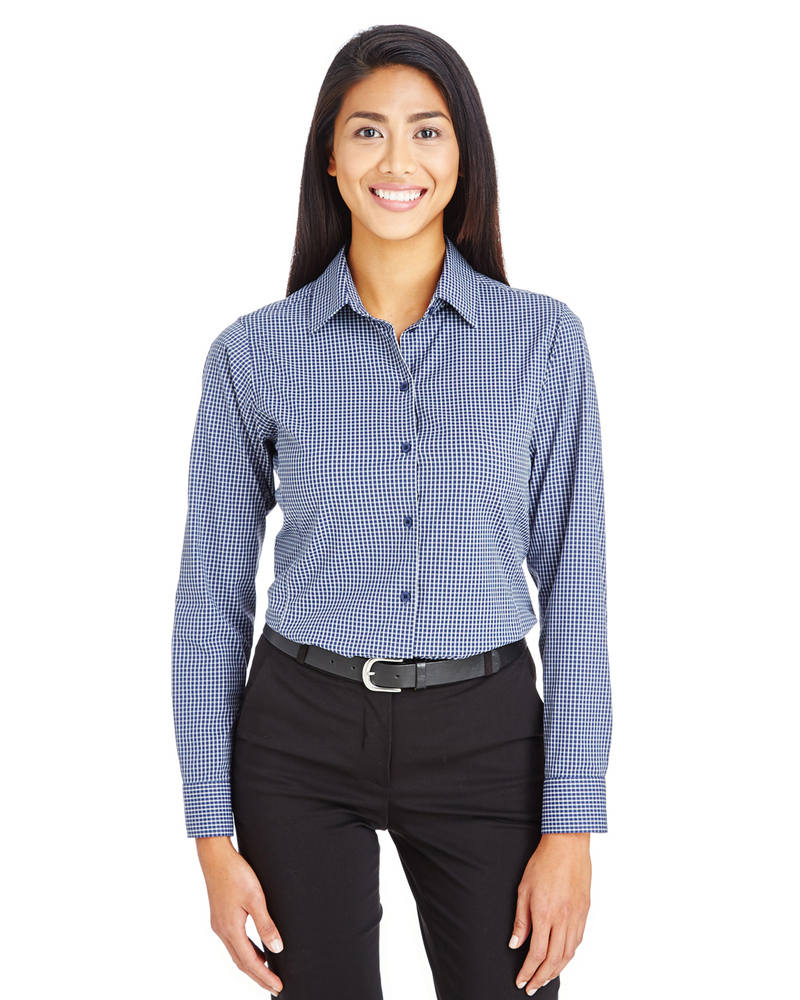 devon & jones dg535w crownlux performance™ ladies' tonal mini check shirt Front Fullsize