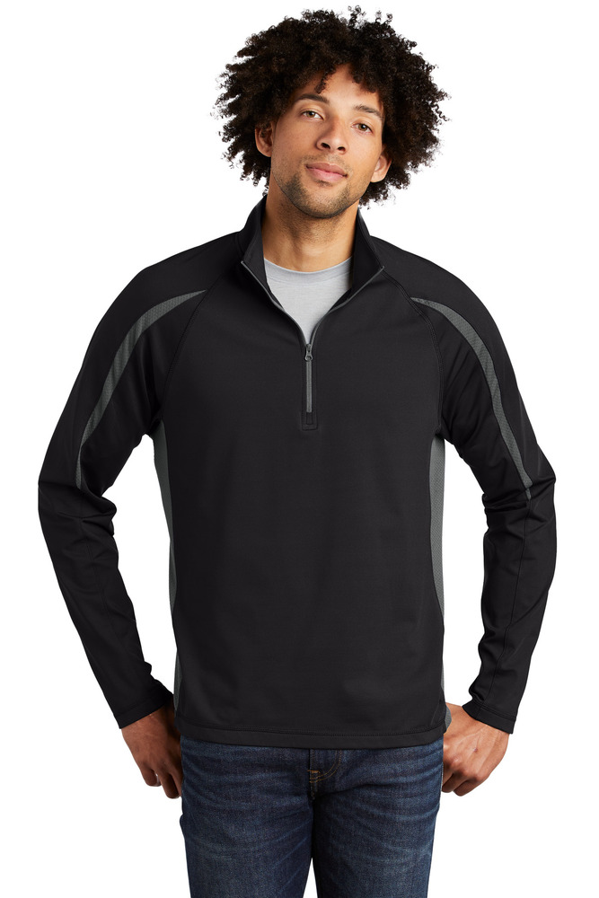sport-tek st851 sport-wick ® stretch 1/2-zip colorblock pullover Front Fullsize