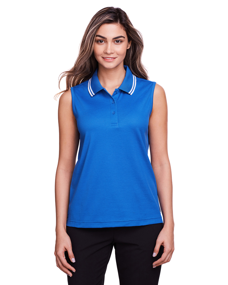 devon & jones dg20sw ladies' crownlux performance™ plaited tipped sleeveless polo Front Fullsize