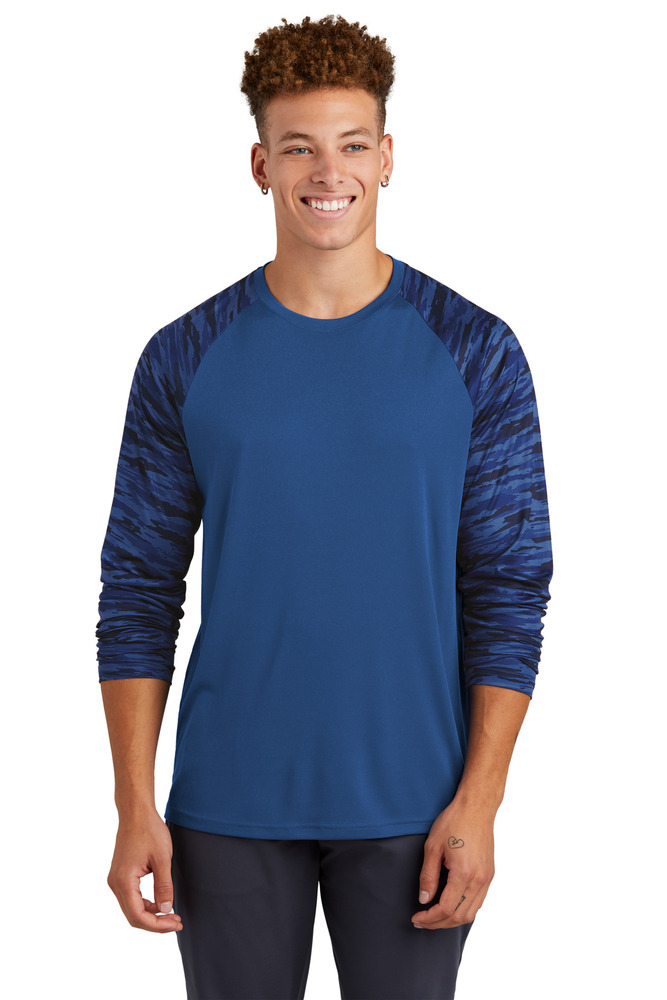 Sport-Tek ST376LS Drift Camo Colorblock Long Sleeve Tee Front Fullsize"