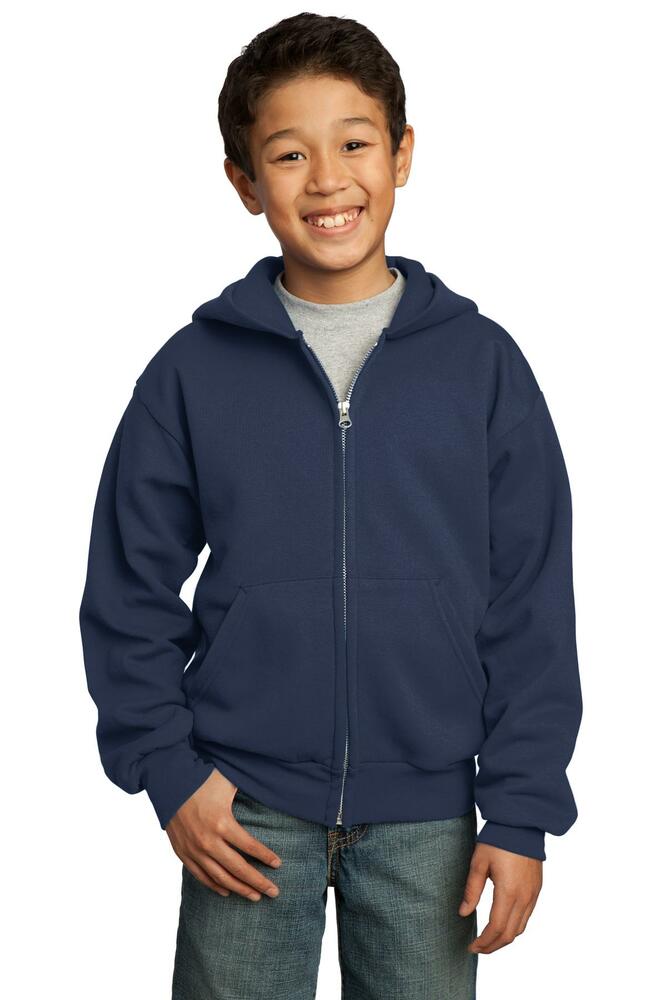 port & company pc90yzh youth core fleece full-zip hooded sweatshirt Front Fullsize