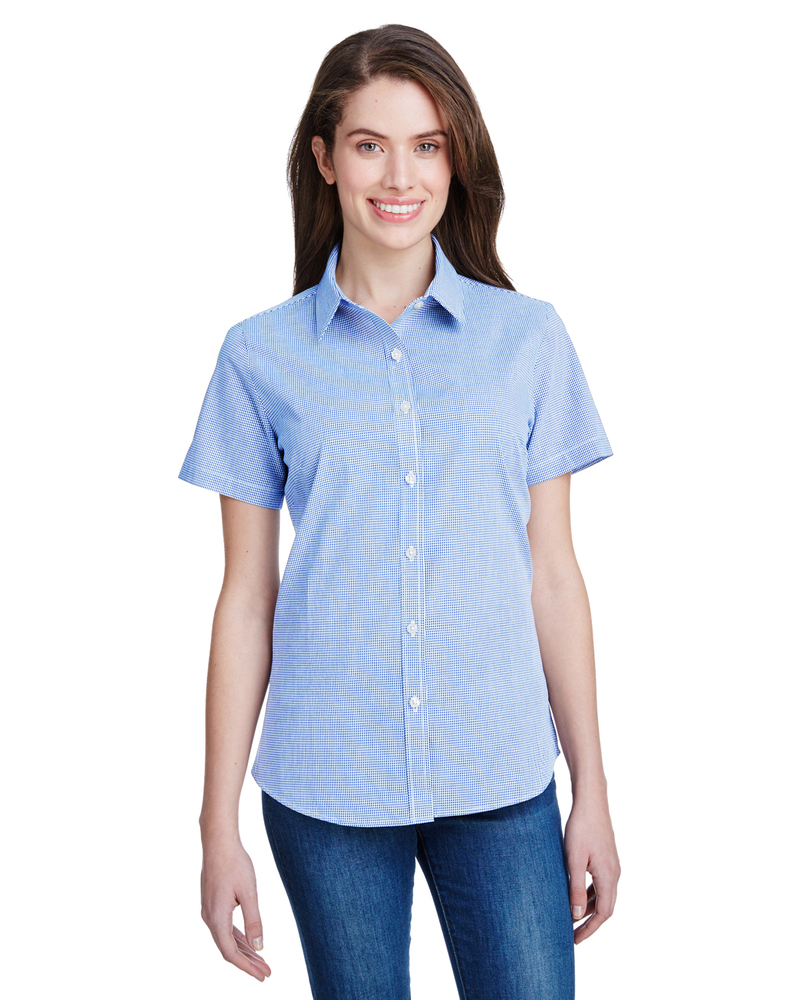 artisan collection by reprime rp321 ladies' microcheck gingham short-sleeve cotton shirt Front Fullsize