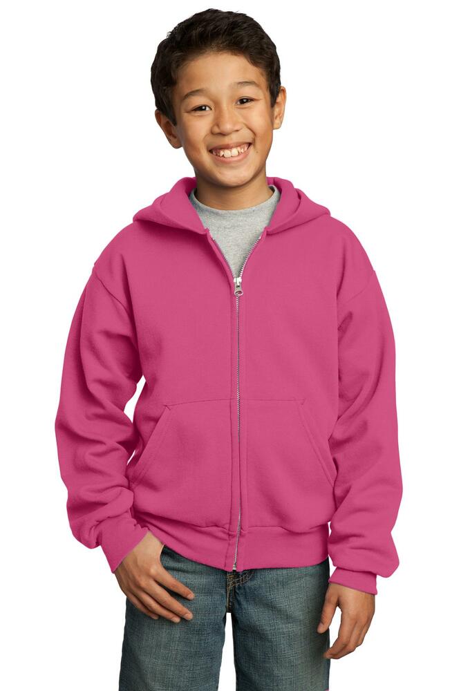 port & company pc90yzh youth core fleece full-zip hooded sweatshirt Front Fullsize