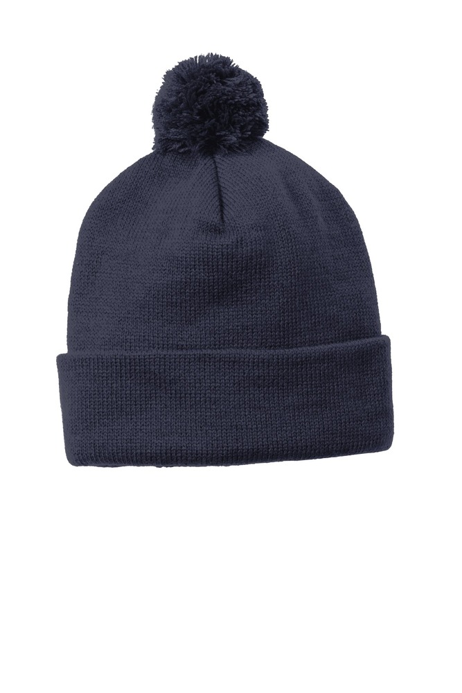 sport-tek stc37 solid pom pom beanie Front Fullsize