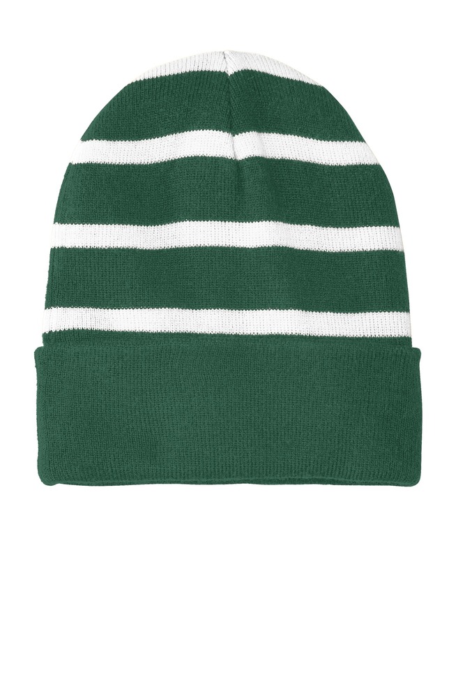 sport-tek stc31 striped beanie with solid band Front Fullsize