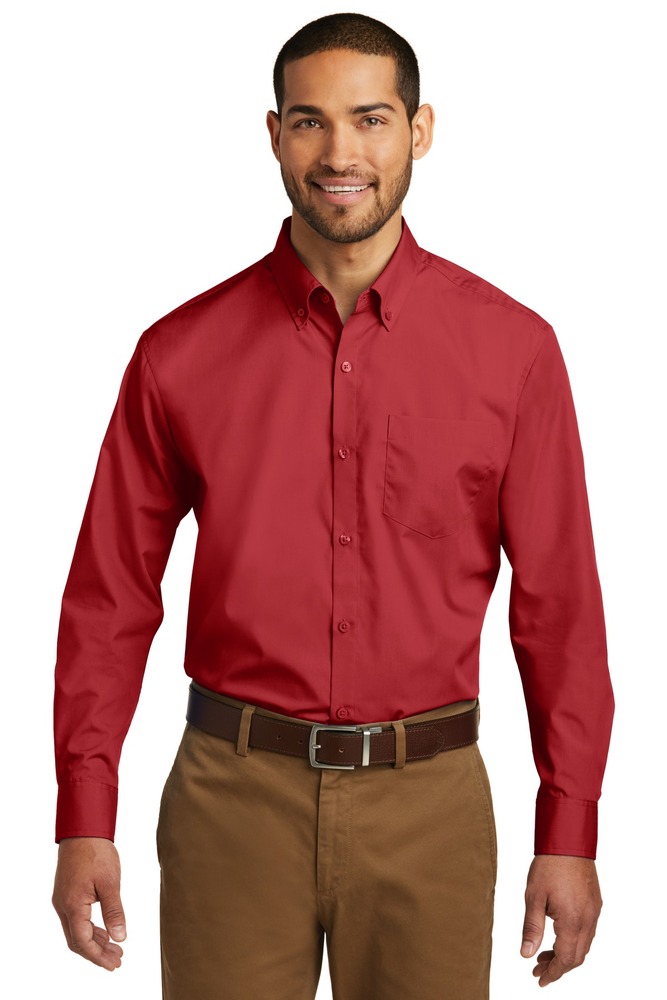 port authority w100 long sleeve carefree poplin shirt Front Fullsize