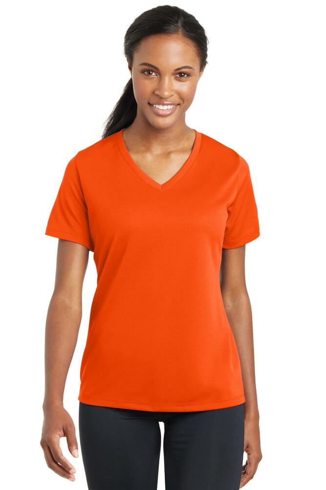 sport-tek lst340 ladies posicharge ® racermesh ® v-neck tee Front Fullsize