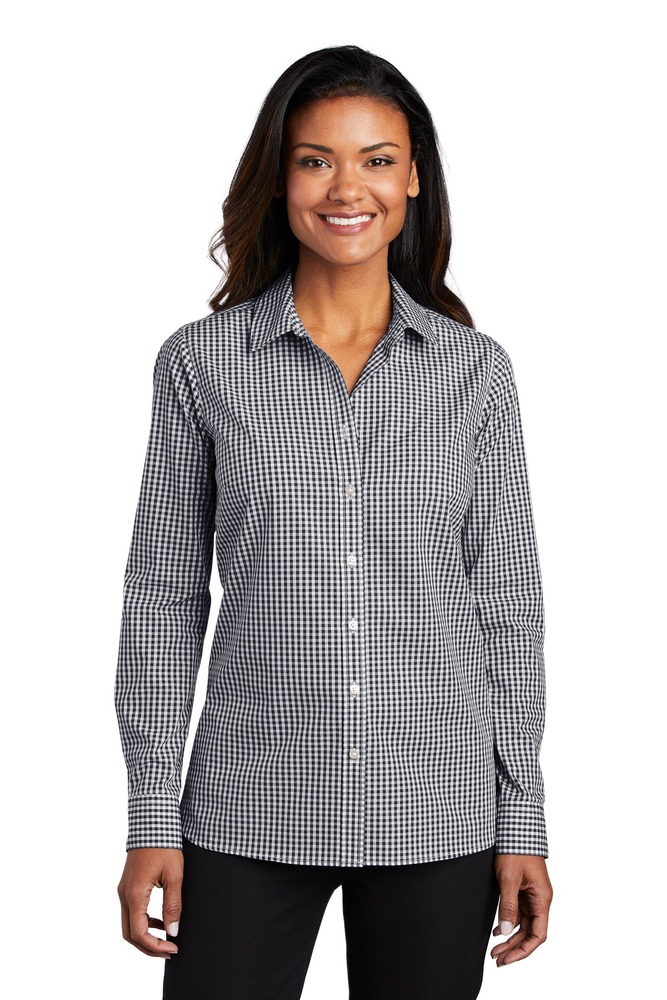port authority lw644 ladies broadcloth gingham easy care shirt Front Fullsize