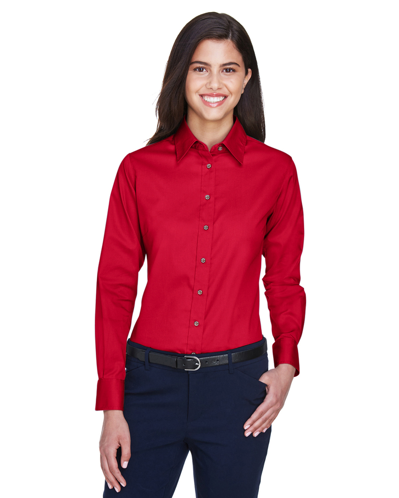 harriton m500w ladies' easy blend™ long-sleeve twill shirt with stain-release Front Fullsize