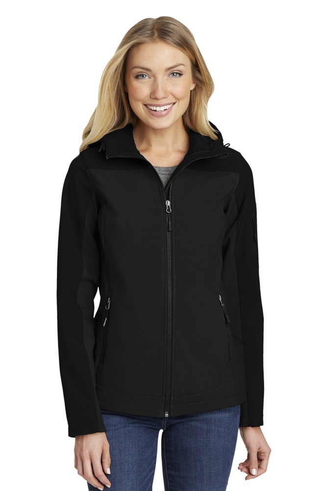port authority l335 ladies hooded core soft shell jacket Front Fullsize